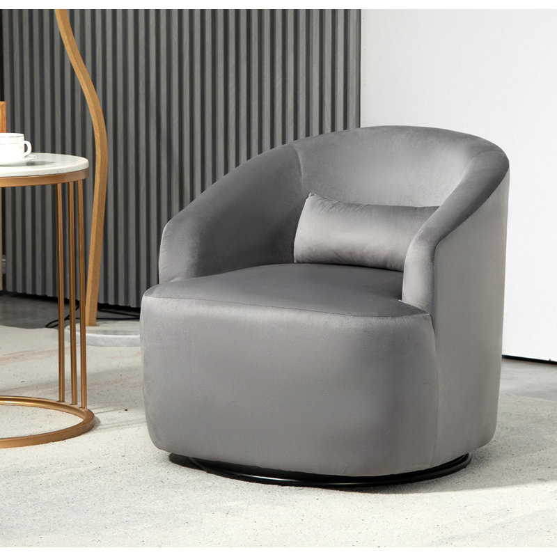 Barrel design 360 degree swivel Chair, Gray Velvet