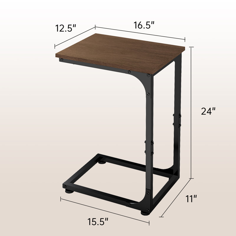 C-Shaped End Table, Brown Wood/Black, Set of 2