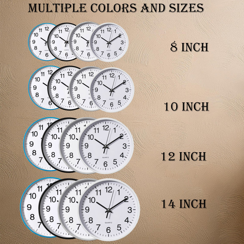 Horloge analogique 14 po Ebern Designs, Argent argent