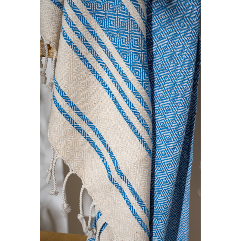 Serviette de plage de luxe Fouta, couleur royale, 35,4 x 67,0 pouces | 60% coton, 40% polyester, 180 g / m² | Lavable à la machine à 86 ° F | Parfait pour la plage, la piscine ou le spa, doux et absorbant, tissu à séchage rapide