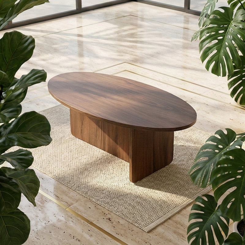 Aurelia Modern Oval Coffee Table With Architectural Slab Base, Walnut