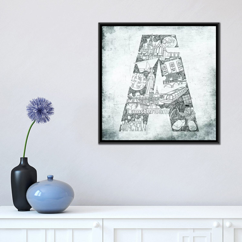 Alphabet City Amsterdam - Print, 18" H x 18" W x 1.5" D, Black Framed Canvas, No Mat