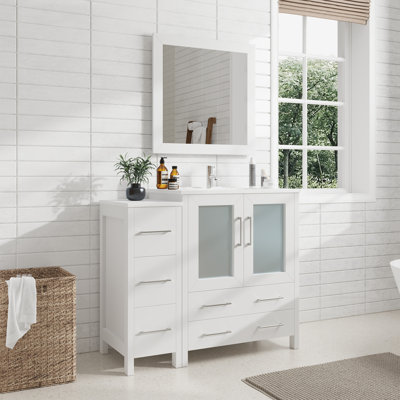 Brescia 42" Single Sink Freestanding Bathroom Vanity with Ceramic Top and Matching Mirror