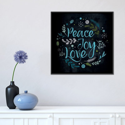 Peace Joy Love in Blue, art textuel sur toile tendue