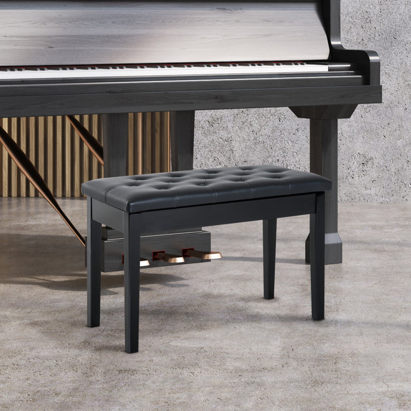 Padded Storage Piano Bench Artist Keyboard Seat Faux Leather Black,wood, Black, 19.7" H x 29.9" W x 14.2" D