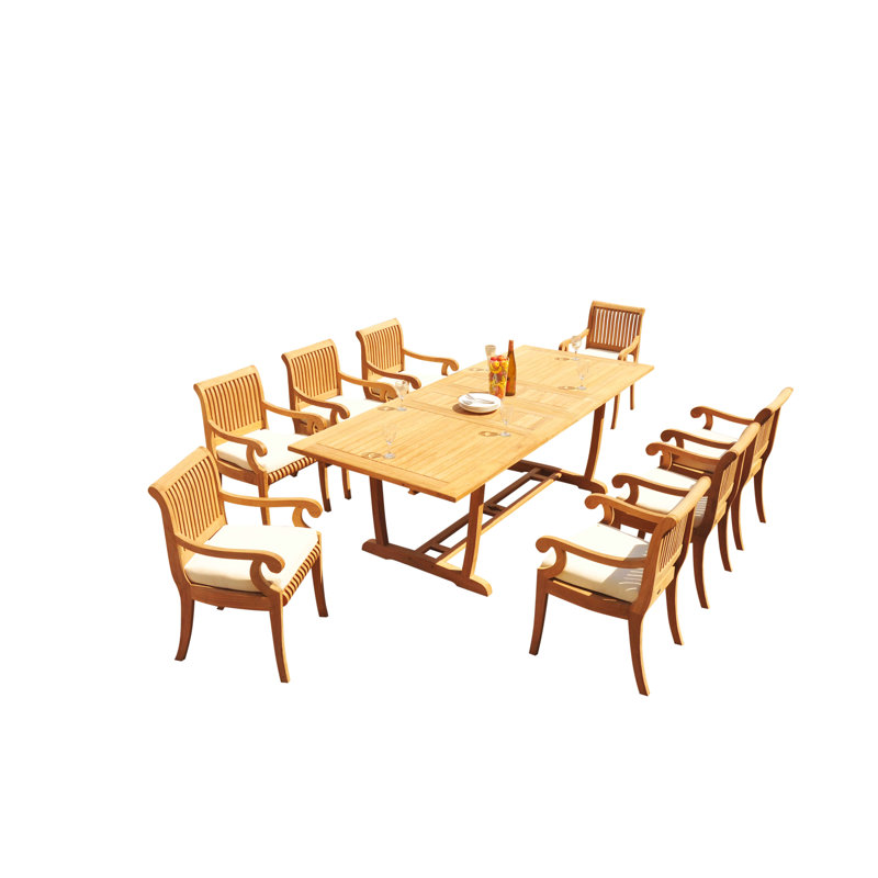Ensemble repas 9 pièces teck Maskell, L 94 po x l 40 po x H 30,5 po, Naturel
