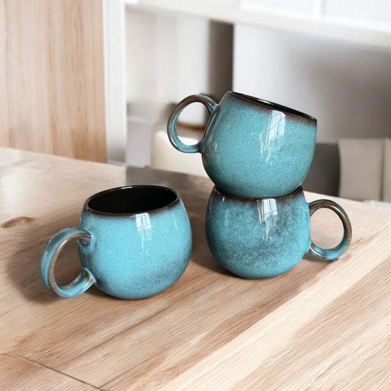 Rustic Ceramic Stoneware Coffee Benesh Mug Set of 4