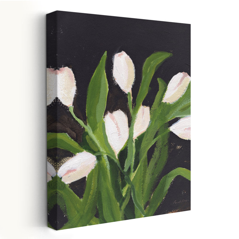 Tulipes blanches sur fond noir - Bouquet floral noir, H 24 po x l 16 po