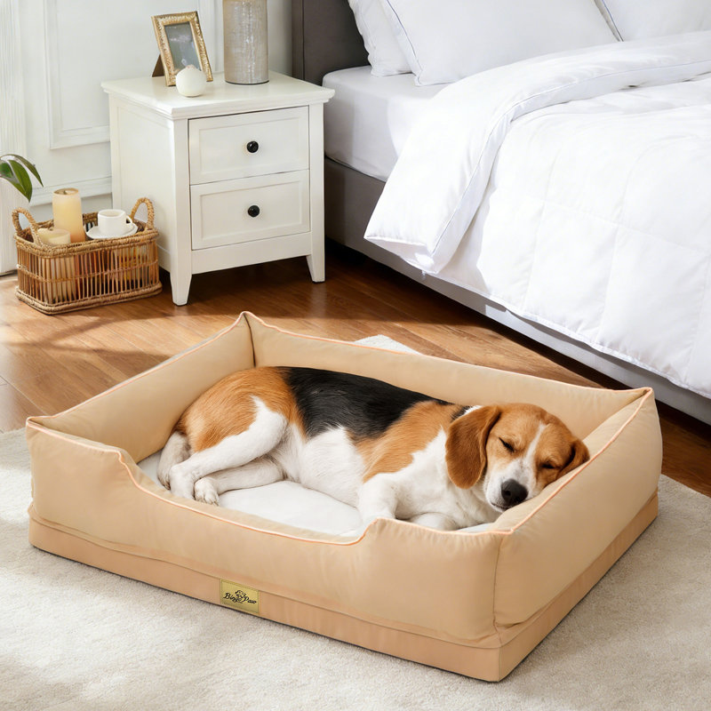 Orthopedic Dog Bed with Bolster , Beige, Large (19.5cm H x 94.5cm W x 67cm D)