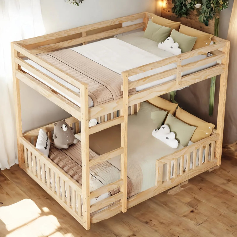 Simple Sturdy Bunk Bed with Ladder and Guardrails, Brown