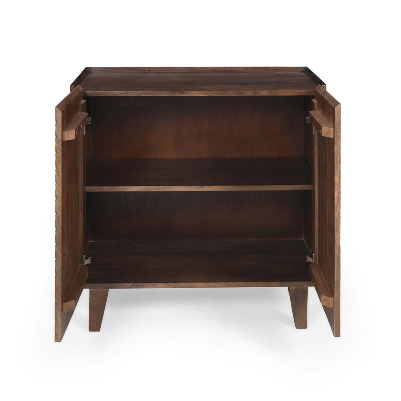 Armoire d'appoint en bois avec rangement, armoire de rangement en bois de manguier rustique avec conception cannelée et tablette réglable pour la salle à manger, la cuisine et le salon