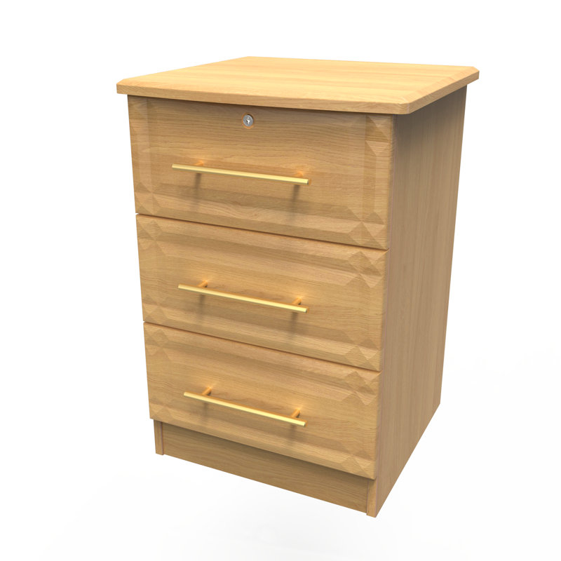 Fully Assembled Lunford Manufactured Wood Bedside Table, Modern Oak