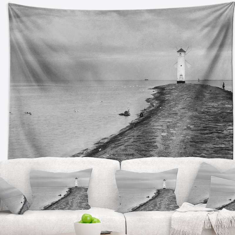 Mlyny stawa en polyester à seascape de phare en tapisserie gris avec accessoires suspendu inclus, H 50 po x l 60 po