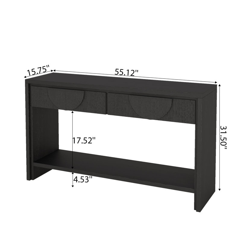 35.4"Wood Console Table With 2 Storage Drawers, And Open Storage Shelf For Entryway, Black