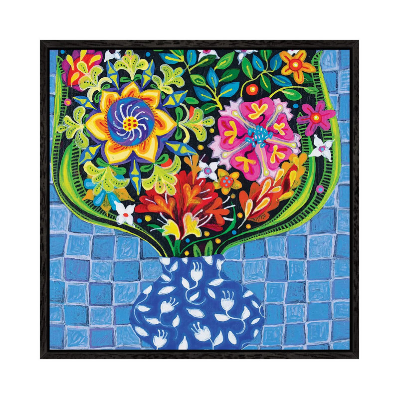 The Blue And White Vase by Imogen Skelley - Painting on Canvas, 66.04cm H x 66.04cm W x 3.81cm D, Black Framed