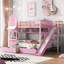Lit superposé de style château avec 2 tiroirs, 3 tablettes et glissade-253304506-253304505