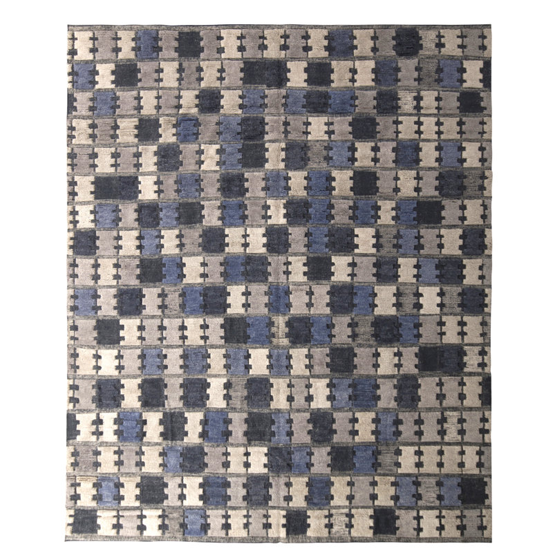 Hand Knotted Wool Geometric Area Rug, Rectangle 5' x 7'