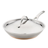 Anolon Nouvelle Copper Stainless Steel Induction Frying Pan / Skillet with Lid, 12 Inch, Silver