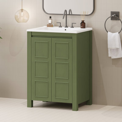 Meuble-lavabo de 24 po avec lavabo en céramique, bois massif et composition, mécanisme à fermeture en douceur, finition facile à nettoyer, entretien