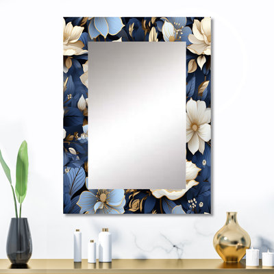 Jonesy White Blue Nightfall Floral Elegance - miroir mural décoratif floral, miroir de chalet, impression d'art en métal