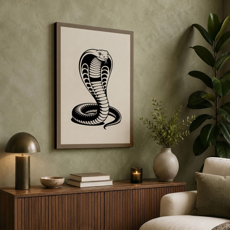 Cobra in Hood Japandi - Wrapped Canvas, 36x24 - 91.4 x 61.0 cm, Cream Border
