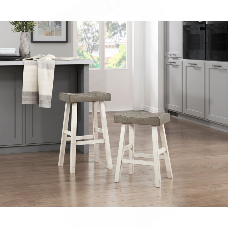 Ensemble de 2 tabourets à hauteur de comptoir de style transitionnel, meubles en bois d'hévéa massif, Blanc / café