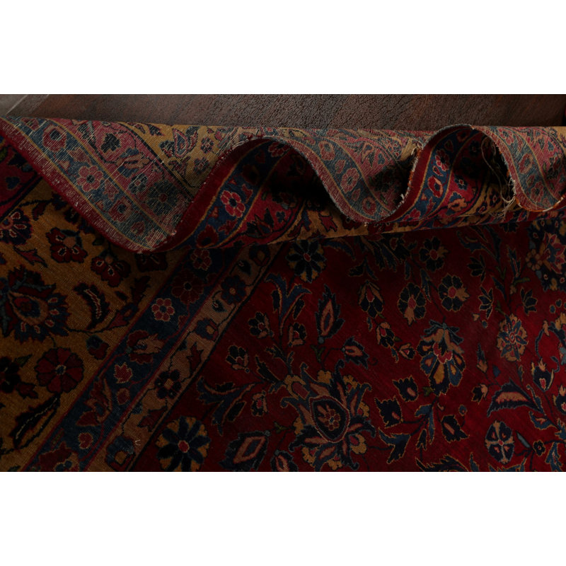 Tapis beige / rouge en laine noué à la main de conception unique avant 1900 11 pi 1 po x 15 pi 4 po Johnjack