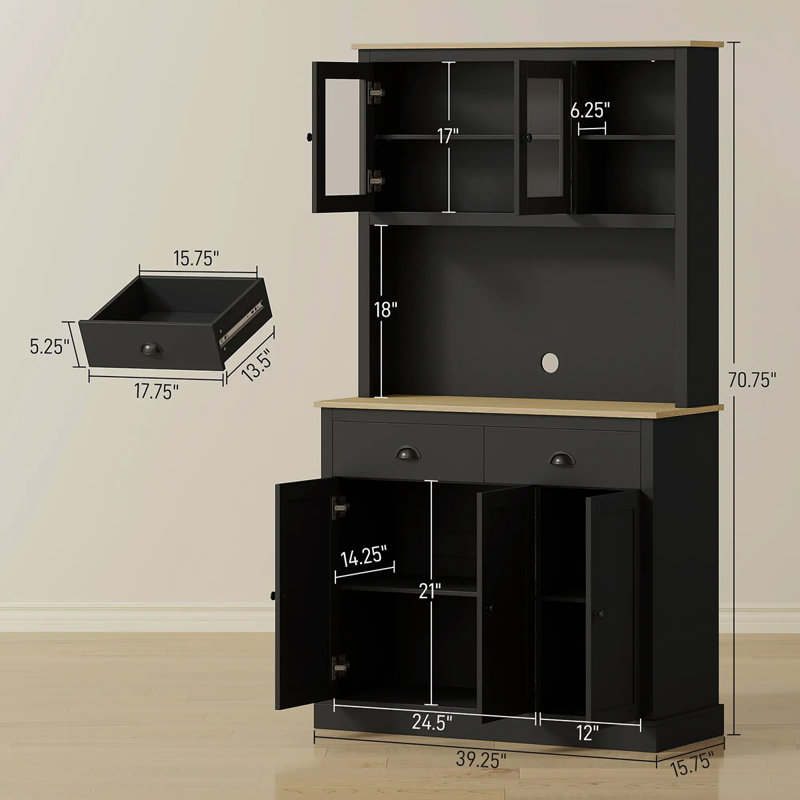Armoire de cuisine autoportante de 71 po de hauteur noire