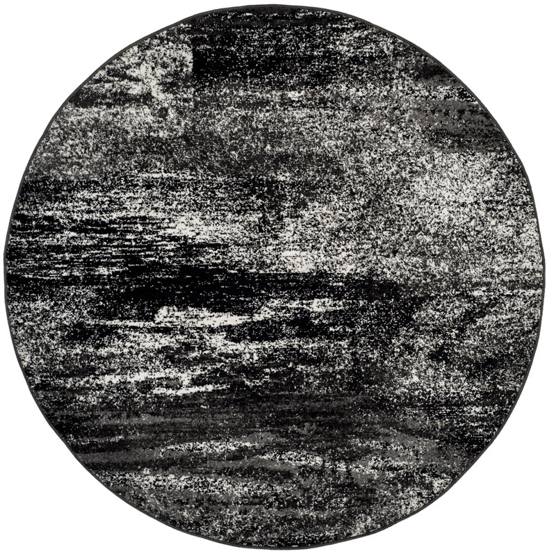 Algonquin Performance Abstract Rug, Black/Gray, Round 9'