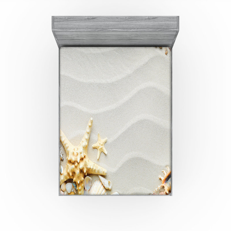 Ambesonne Starfish Fitted Sheet 2-Pack Sandy Scenario Beach Art Multicolor, California King Sheet Set