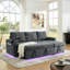 Lit de luxe en chenille 3 gris avec lit escamotable, éclairage d'appoint à DEL et table rétractable contemporaine à 3 fonctions, table, éclairage-2136938155