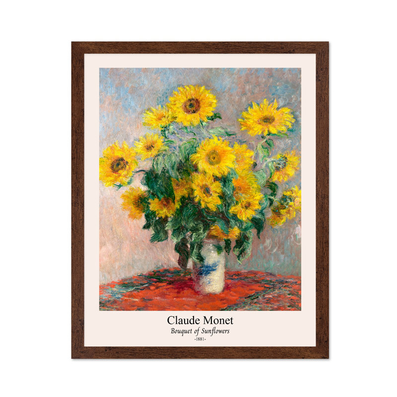 Claude Monet - Bouquet de tournesols, Poster, 08"H x 10"W, Brown Framed