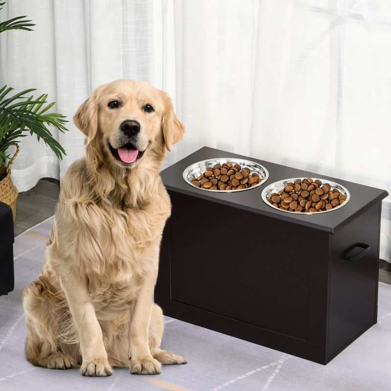 Cadre d'alimentation pour animaux surélevé brun foncé avec 2 bols en acier inoxydable - Soulage la tension sur les grands animaux, pratique pour déplacer et nettoyer, bols à structure surélevée inclus, facilite l'assemblage de la colonne vertébrale