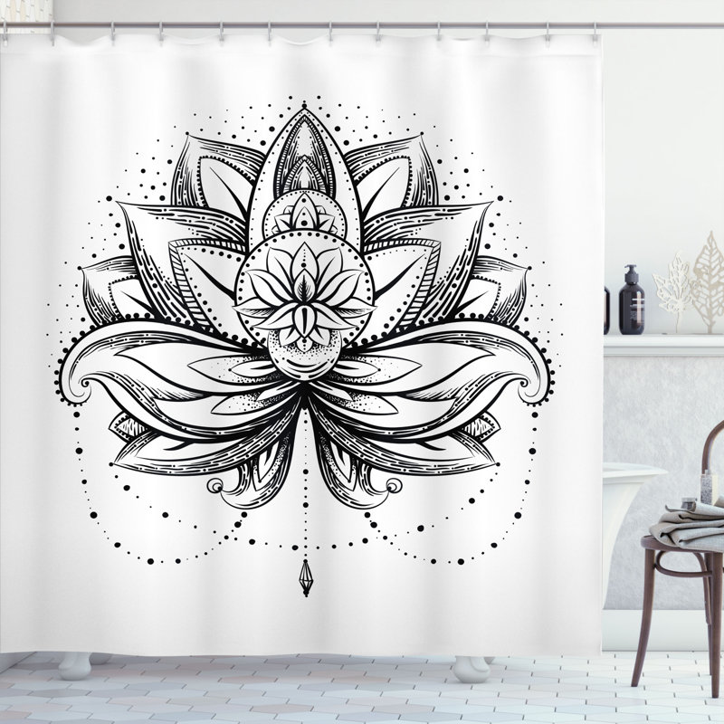 Ensemble de rideau de douche avec crochets lotus, H 75 po x l 69 po