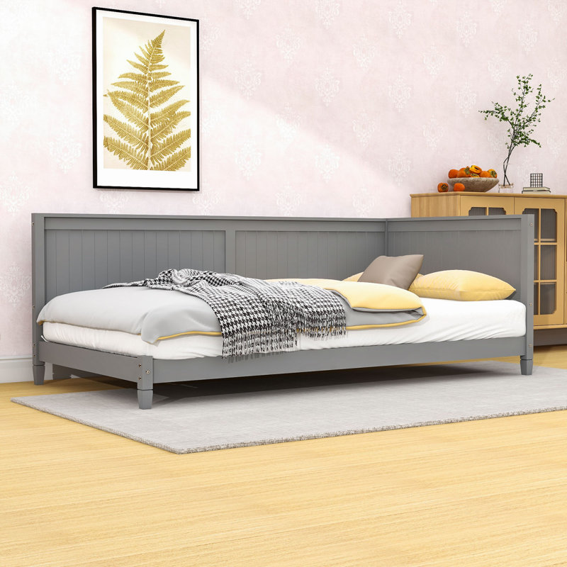 Twin Size Wood Daybed with Slats and Legs, Gray
