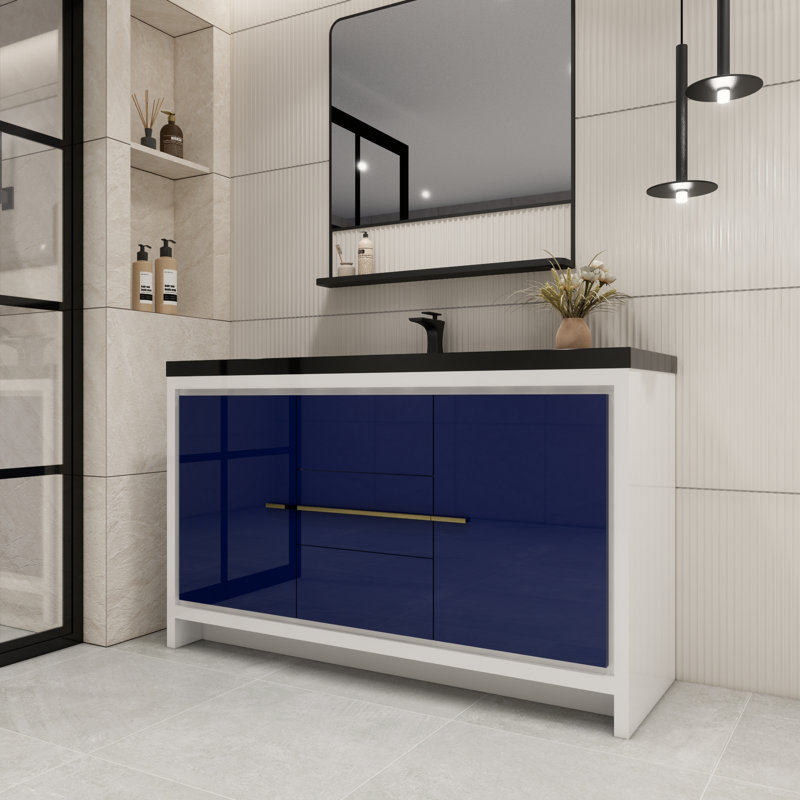 Raghida 58.82'' Single Bathroom Vanity with Plastic Top, High Gloss Night Blue
