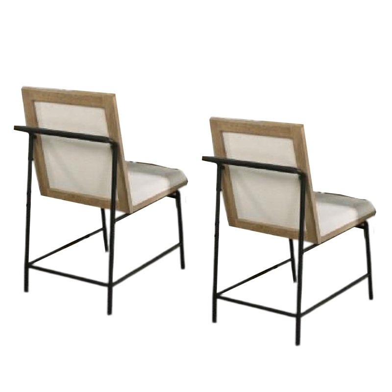 Ensemble de 2 chaises de salle à manger Edey, pieds en métal, bois d'hévéa brun chêne, polyester beige