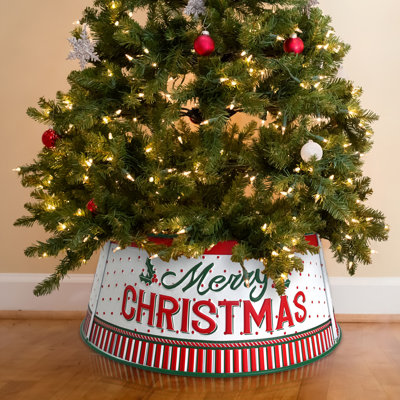 Vintage Style Iron Christmas Tree Skirt Collar, Distressed Metal Base for Rustic Farmhouse Christmas Decorations
