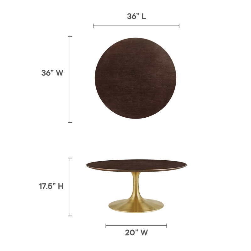 Table basse ronde en marbre artificiel Lippa, Bois naturel, Doré, Noyer cerise