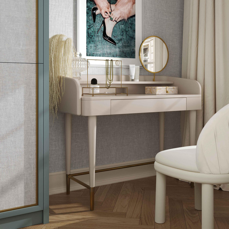 Carleen Penelope Vegan Leather Wrapped Vanity Desk, Taupe
