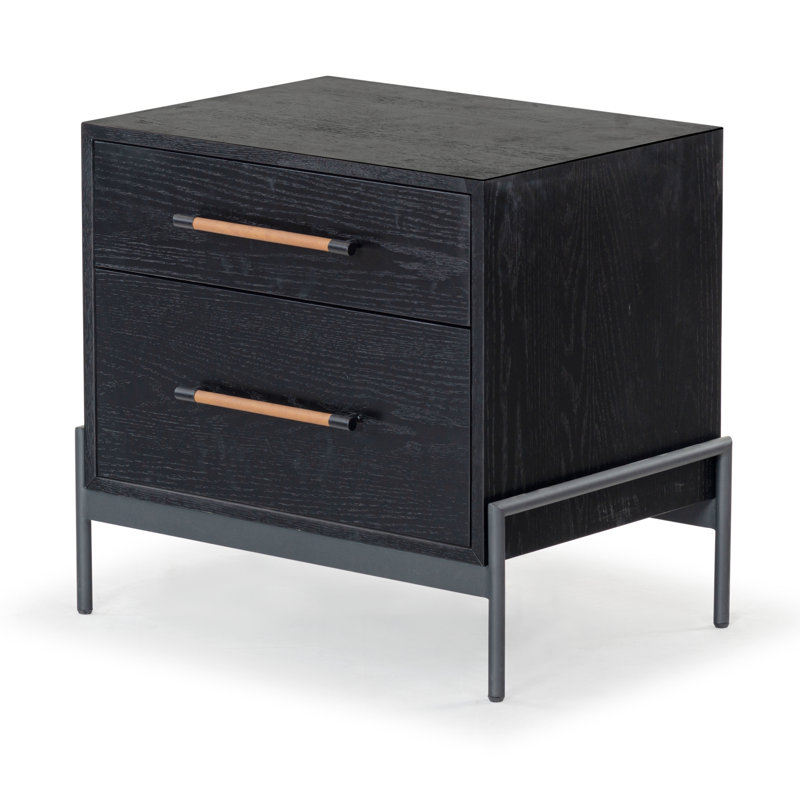 Kufeldt 26" W 2-Drawer Manufactured Wood Nightstand, Brown/Black