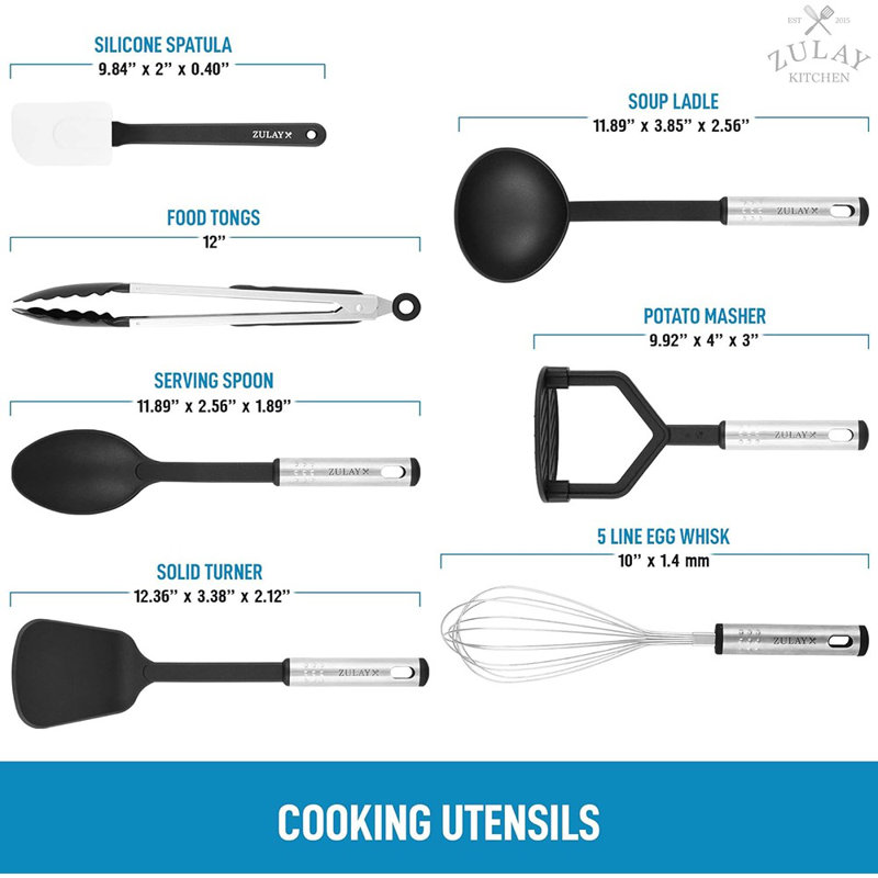 Zulay Kitchen Zulay Kitchen 23 Piece Nylon Kitchen Utensils Nylon & Stainless Steel Non-Stick Cooking Utensils Set