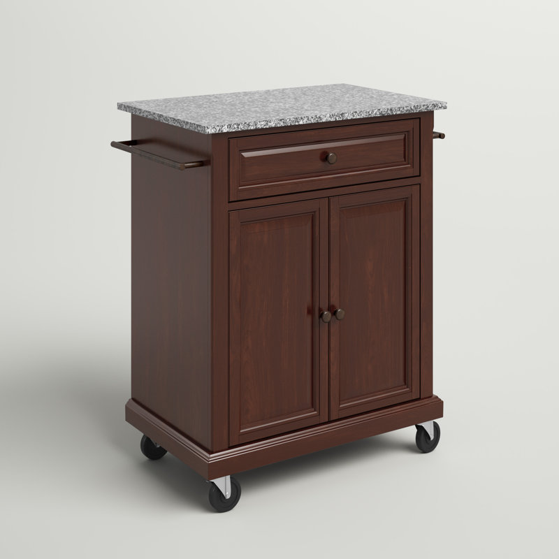 Chariot de cuisine portable avec plateau en granite Hedon, Acajou rétro