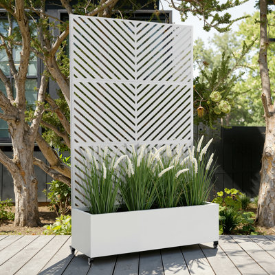 Lit de jardin surélevé avec treillis sur roulettes - Boîte à fleurs polyvalente en métal avec treillis, boîtes à fleurs multi-styles avec écran d'intimité en treillis pour patio et jardin