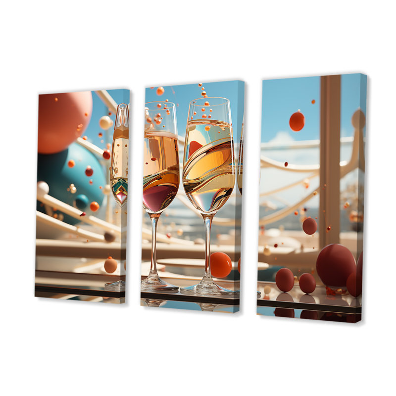 Bubbles Dreams - Ensemble de décoration murale vin et champagne, H 32 po x l 48 po