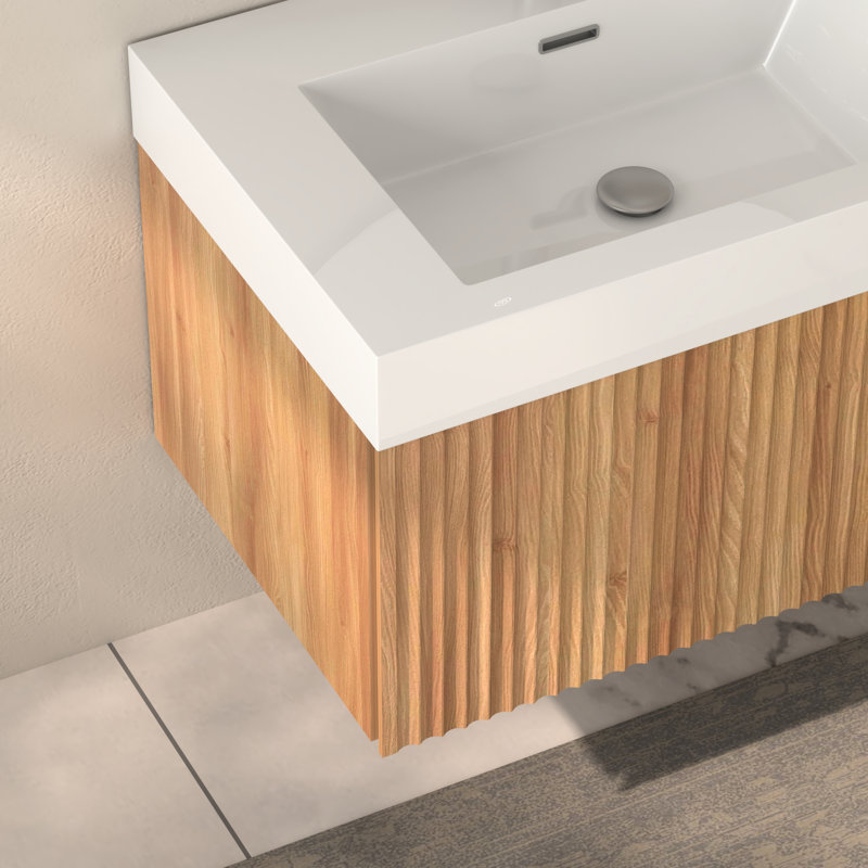 Meuble-lavabo de 30 po avec lavabo et lavabo intégré, fixé au mur en couleur, minimaliste moderne pour les petites salles de bain, conception d'espace, lavabo, armoire en contreplaqué, poignées, installation à 90 bricolage