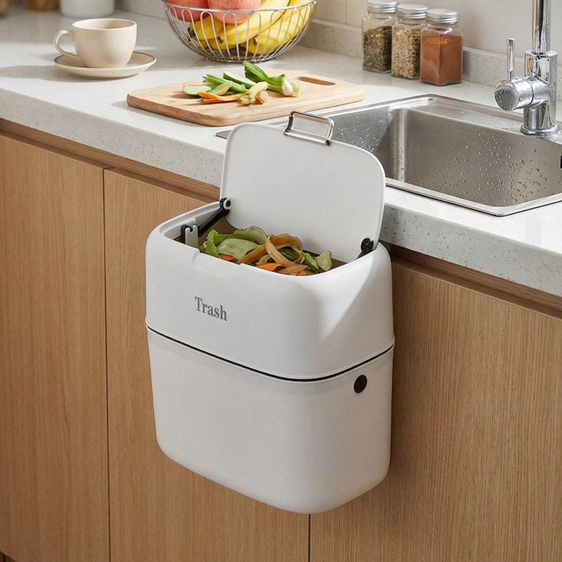 Kitchen Rubbish Bin - 7 L, White；sliver