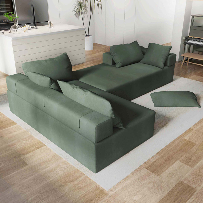 Canapé modulaire en chenille sans os 108,01 po Berangaria, Orienté à gauche (vu de face), Chenille verte