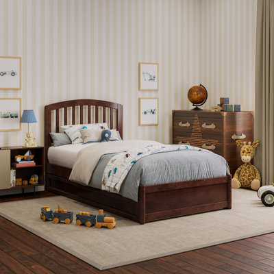 Lamari Solid Wood Platform Bed with Footboard & Roll Out Trundle Bed