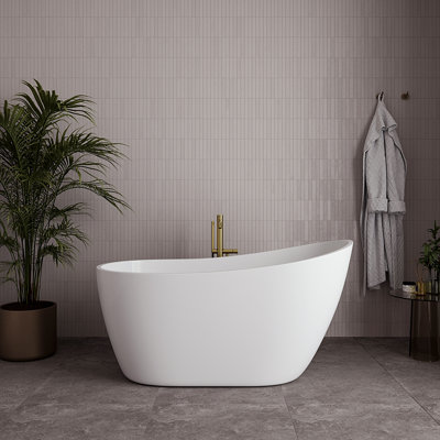 Baignoire autoportante blanche lustrée 55 "avec drain interne Streamline